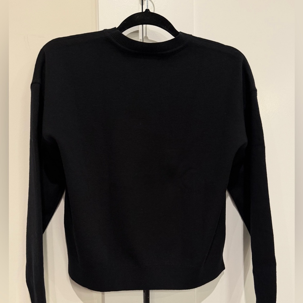 CHANEL Uniform Black Cotton Sweater W Gold Metallic CC Logo Size S designer NEW - Picture 10 of 13